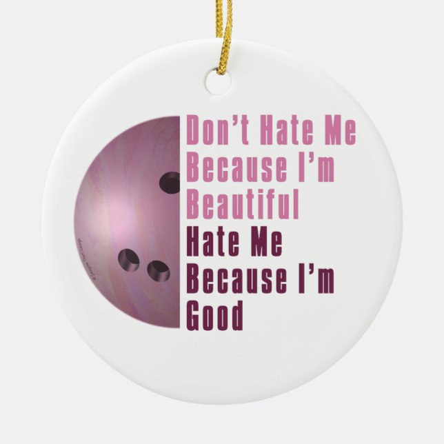 Im Beautiful Im Good Bowling Pink Ceramic Tree Decoration (Front)