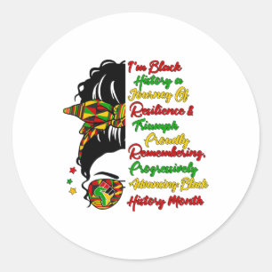 I'm Black History Messy Bun Black Queen Afro Girl Classic Round Sticker