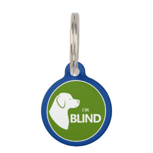 I'm Blind Alert White Dog On Green And Blue Pet Tag