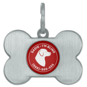 I'm Blind- Red And White Dog W/ Closed Eyes & Info Pet ID Tag