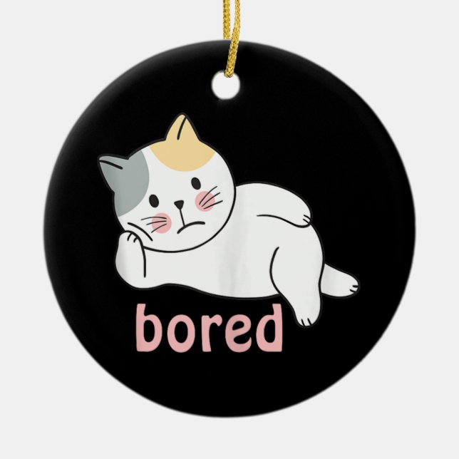 I'm bored cute Kitty Cat Animal Ceramic Tree Decoration (Front)