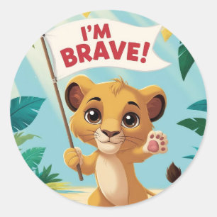 "I'm Brave!" with a Cute Puppy Classic Round Sticker