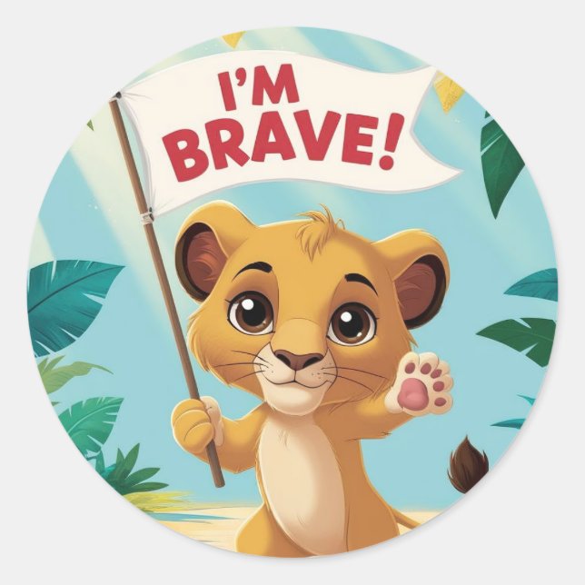 "I'm Brave!" with a Cute Puppy Classic Round Sticker (Front)