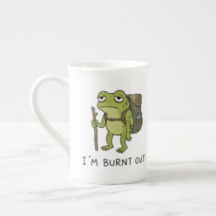 I'm Burnt Out Funny Frog Hiking Design Bone China Mug