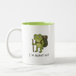 I'm Burnt Out Funny Frog Hiking Design Two-Tone Coffee Mug