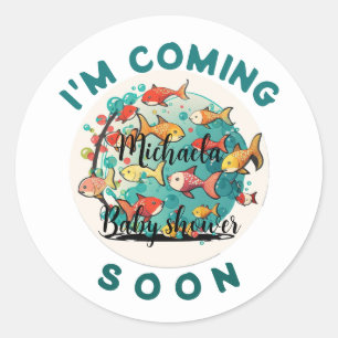 I'm coming Soon Fun Cherry Fish Baby Shower Classic Round Sticker