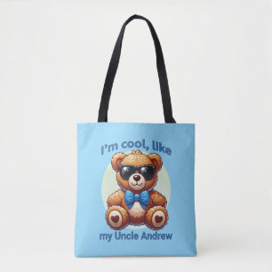 I'm Cool Teddy Bear with Blue Bow Customisable Tote Bag
