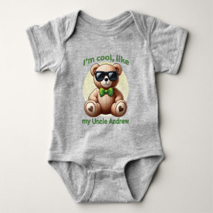 I'm Cool Teddy Bear with Green Bow Customisable Baby Bodysuit