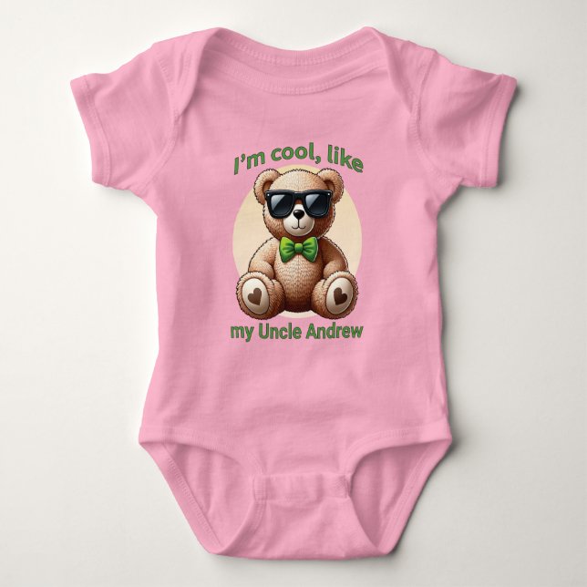 I'm Cool Teddy Bear with Green Bow Customisable Baby Bodysuit (Front)