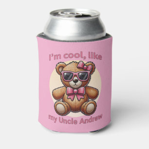 I'm Cool Teddy Bear with Pink Bow Customisable Can Cooler