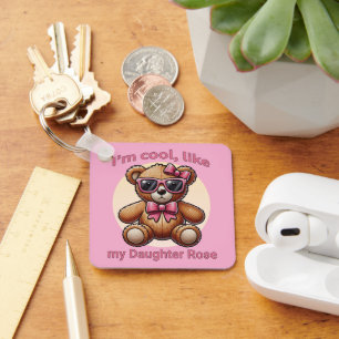 I'm Cool Teddy Bear with Pink Bow Customisable Key Ring