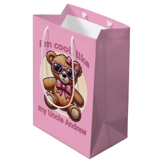 I'm Cool Teddy Bear with Pink Bow Customisable Medium Gift Bag (Back Angled)