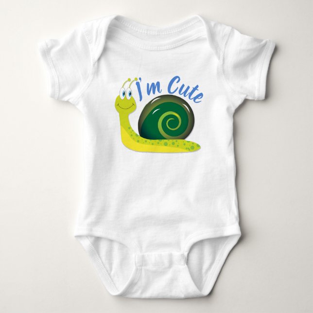I'm Cute Light Green Snail Baby Bodysuit (Front)