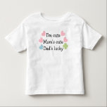 I'm Cute, Mum's Cute, Dad's Lucky! Toddler T-Shirt<br><div class="desc">Hearts and four leaf clover are all separate vector elements that can be moved,  rotated,  resized or removed if not desired.
 Text is editable using the on-page text field or click the "Customise it!" button for more font,  colour and alignment options.</div>