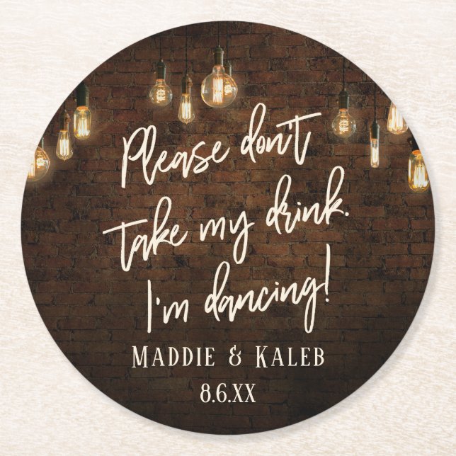 I'm Dancing Industrial Bricks w/ Edison Lights Round Paper Coaster (Front)