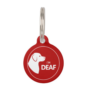 I'm Deaf Red And White Dog Silhouette Design Pet Tag