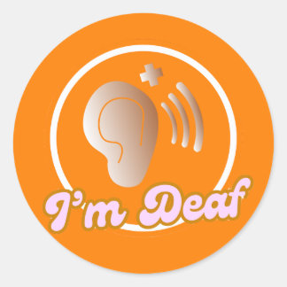 I'm Deaf symbol badge - orange Classic Round Sticker