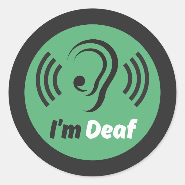 i'm deaf symbol -  simple ear with green & black classic round sticker (Front)