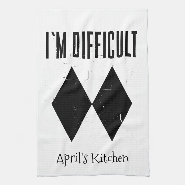 I'm Difficult Skiing Double Black Diamond Custom Tea Towel (Vertical)