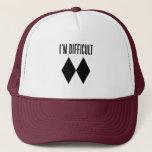I'm Difficult Skiing Double Black Diamond Novelty Trucker Hat<br><div class="desc">I'm Difficult Skiing gag for the future skier. Perfect for any time of the year. Double Diamond design that skiers and future snowboarders would love</div>
