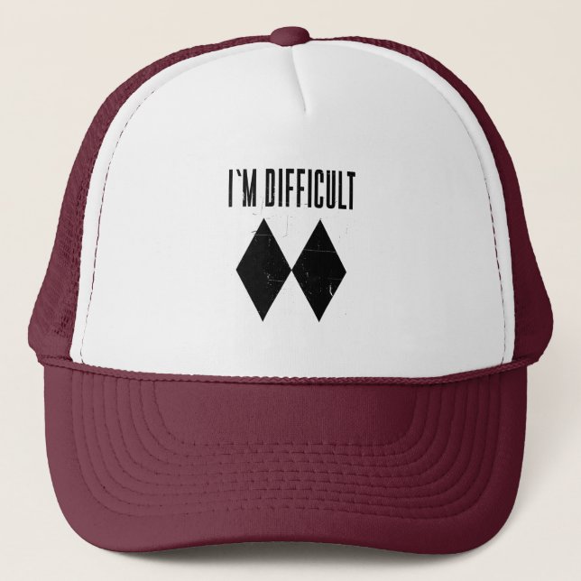 I'm Difficult Skiing Double Black Diamond Novelty Trucker Hat (Front)