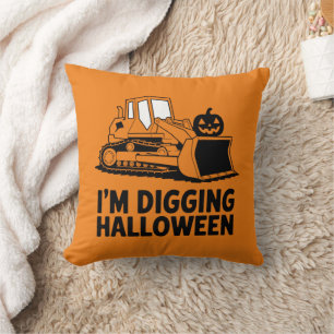 I'm Digging Halloween Pumpkin Face Tractor Kids Cushion