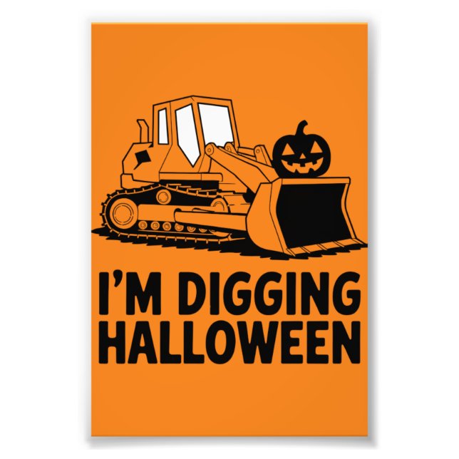 I'm Digging Halloween Pumpkin Face Tractor Kids Photo Print (Front)