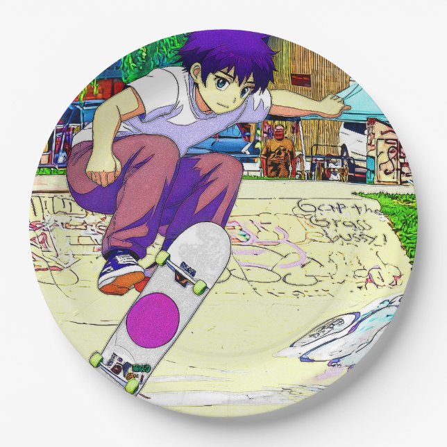 I'm Doing It - Young Skateboarder Paper Plate (Front)