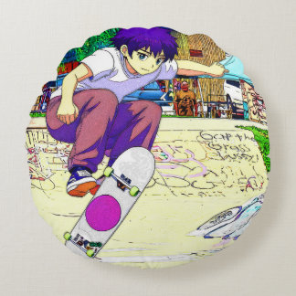 I'm Doing It - Young Skateboarder Round Cushion