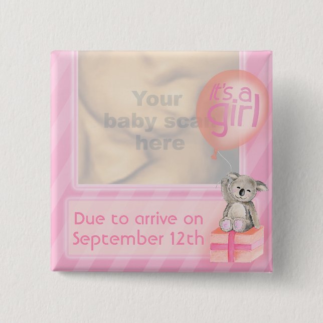 "I'm expecting a girl" ultra 3D scan pink badge (Front)