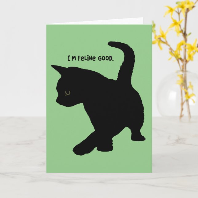 Im Feeling Good Quote Cute Baby Cat Silhouette Cut Card (Yellow Flower)