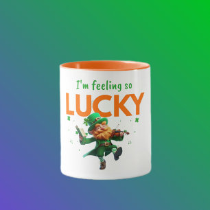 I'm Feeling So Lucky Dancing Leprechaun Shamrock Mug