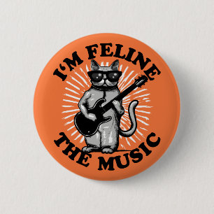 I'm Feline The Music   Guitar Player Cat 6 Cm Round Badge