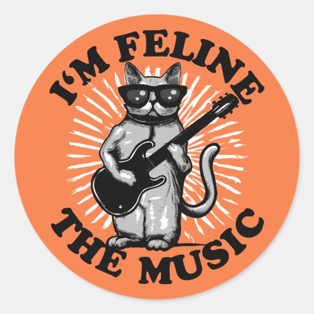 I'm Feline The Music | Guitar Player Cat Classic Round Sticker (Front)