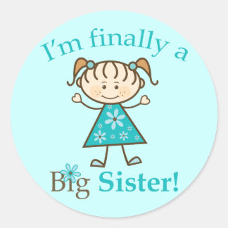 I'm Finally a Big Sister Stick Figure Girl Classic Round Sticker