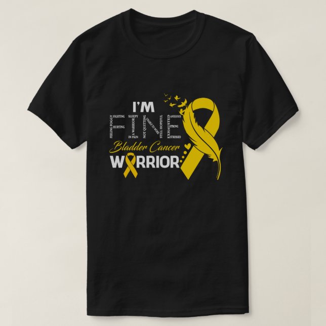 I'm Fine Bladder Cancer Warrior Awareness Feather T-Shirt (Design Front)