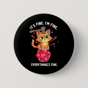 I'm Fine Cat Rpg Gamer Video Games And Cats Lover 6 Cm Round Badge