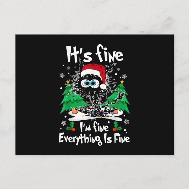 I'm Fine Everything Is Fine Black Cats Tree Christ Announcement Postcard (Front)