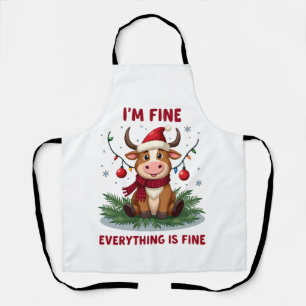 I'm Fine Everything is Fine Christmas Highland Cow Apron
