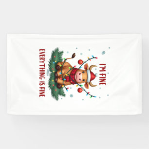 I'm Fine Everything is Fine Christmas Highland Cow Banner