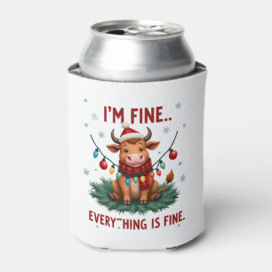 I'm Fine Everything is Fine Christmas Highland Cow Can Cooler