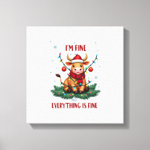 I'm Fine Everything is Fine Christmas Highland Cow Canvas Print