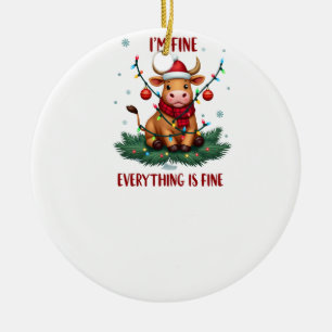 I'm Fine Everything is Fine Christmas Highland Cow Ceramic Tree Decoration
