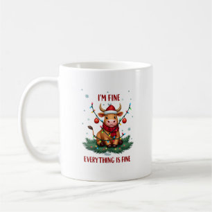 I'm Fine Everything is Fine Christmas Highland Cow Coffee Mug