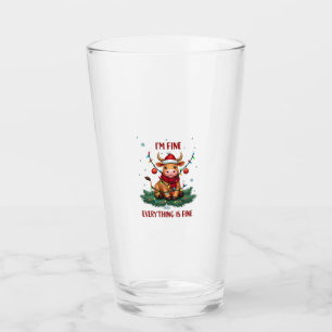 I'm Fine Everything is Fine Christmas Highland Cow Glass