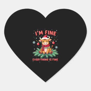 I'm Fine Everything is Fine Christmas Highland Cow Heart Sticker