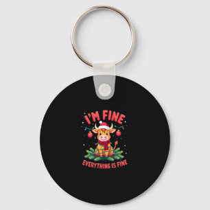 I'm Fine Everything is Fine Christmas Highland Cow Key Ring