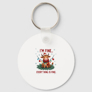 I'm Fine Everything is Fine Christmas Highland Cow Key Ring