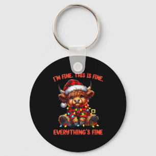 I'm Fine Everything Is Fine Christmas Highland Cow Key Ring