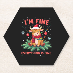 I'm Fine Everything is Fine Christmas Highland Cow Paper Coaster